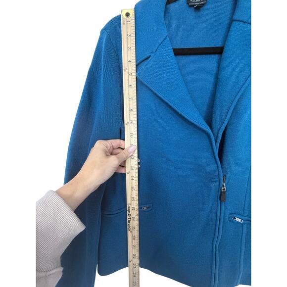Talbots Milano 100% Merino Wool Moto Zip Jacket Teal Blue Sweater Blazer Women M - Picture 6 of 7